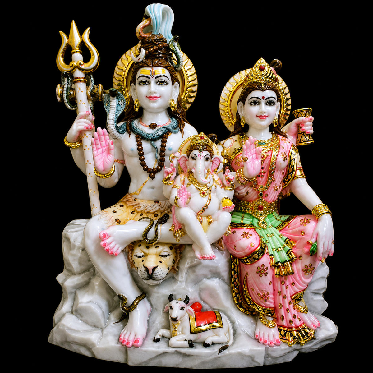 Kailash Parivar Shiv Parivar Marble Murti - 9 Inch
