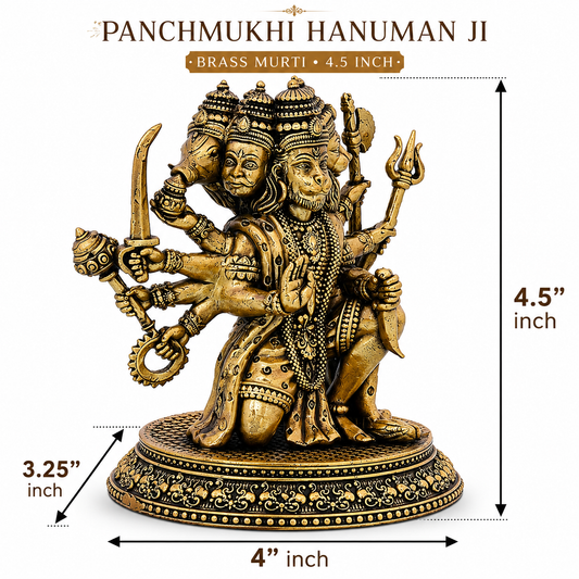 Premium Panchmukhi Hanuman Ji Brass Murti – 4.5 Inch Antique Finish