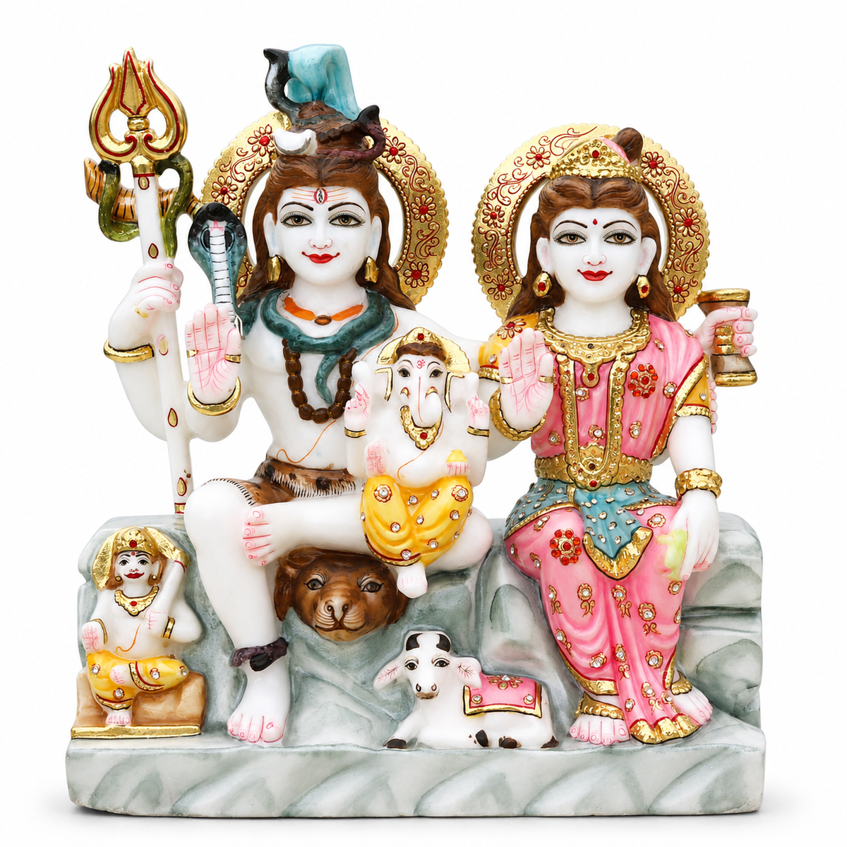Divine Family Shiv Parivar Marble Murti - 9 Inch