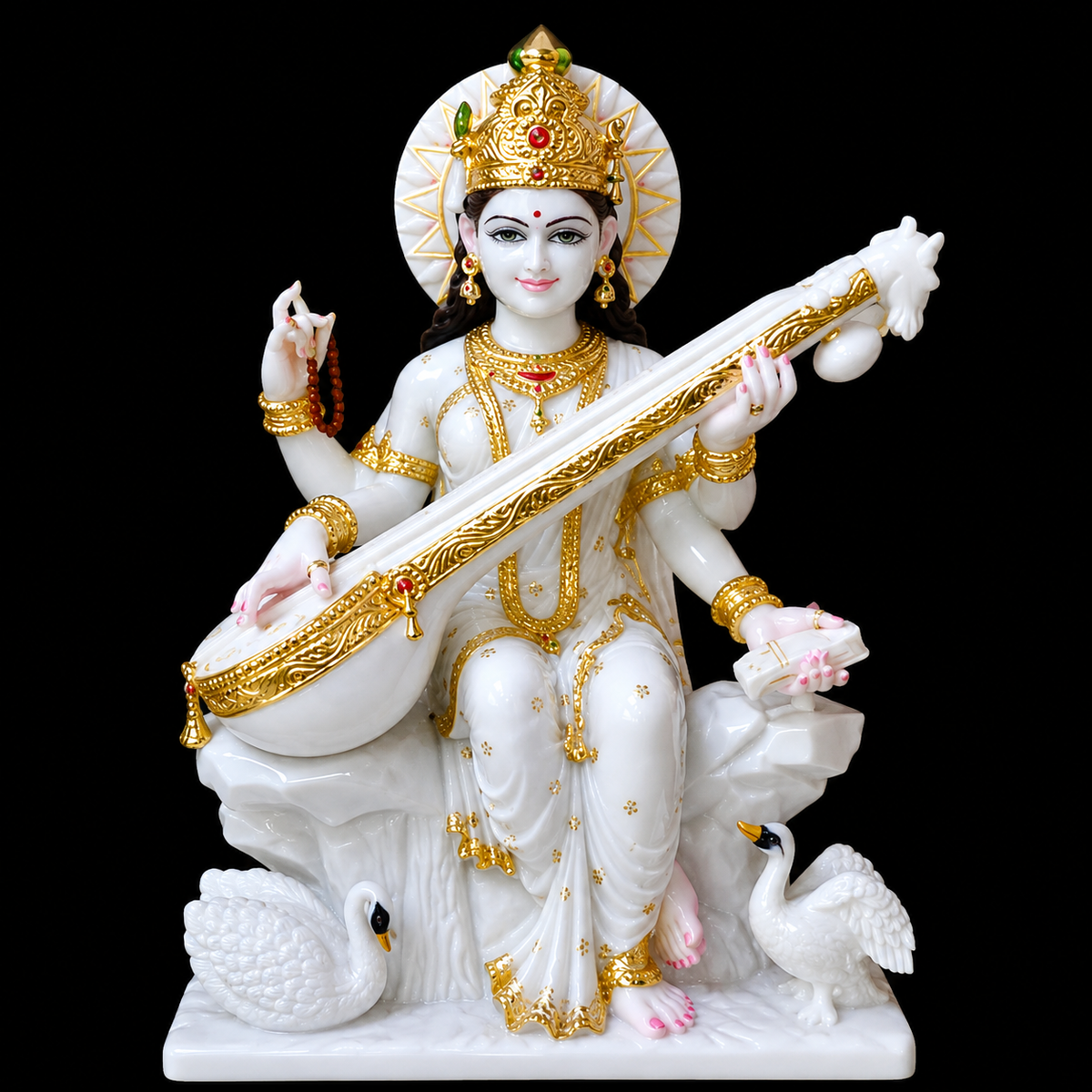 Vidyarambh Saraswati Maa Saraswati Marble Murti - 9 Inch