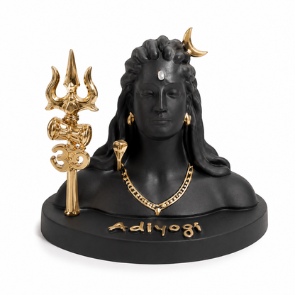 Adiyogi Shiva Idol Black Gold Mahadev Statue with Trishul for Home Temple, Office Desk & Car Dashboard