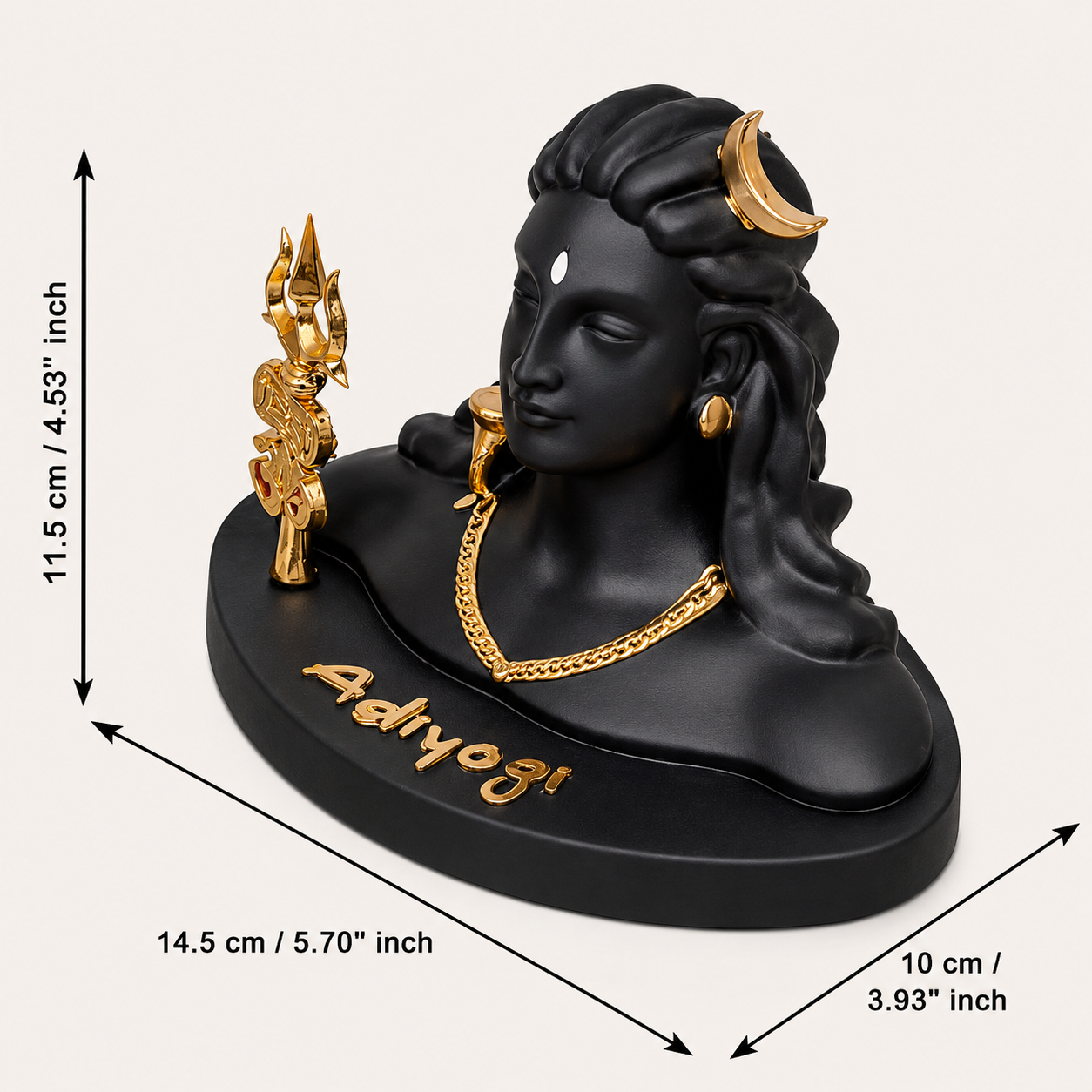 Adiyogi Shiva Idol Black Gold Mahadev Statue with Trishul for Home Temple, Office Desk & Car Dashboard