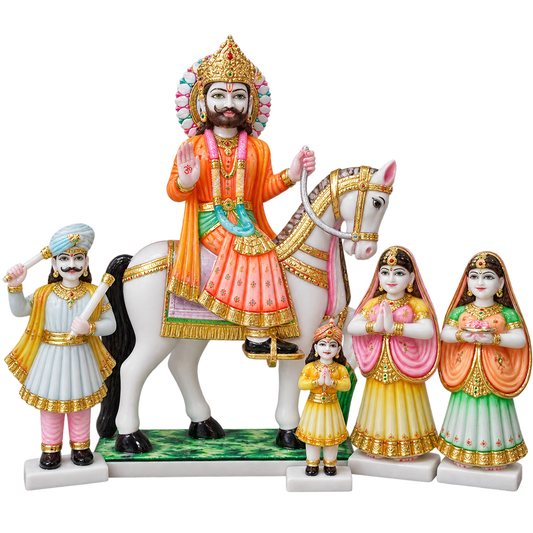 Baba Ramdev Parivar Marble Murti - 9 Inch