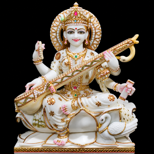 Bharati Devi Maa Saraswati Marble Murti - 9 Inch