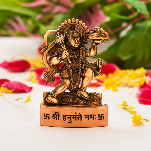 Sanjeevani Hanuman Ji Dashboard Idol | Antique Copper Finish Bajrangbali Murti for Car & Home Decor