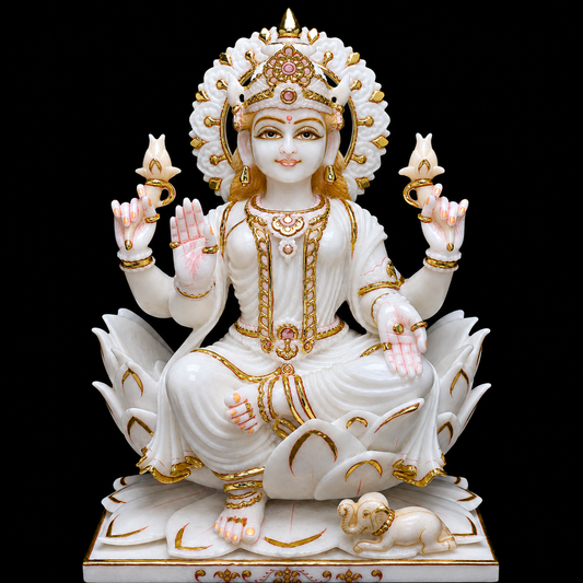 Mahalakshmi Lotus Marble Murti - 9 Inch