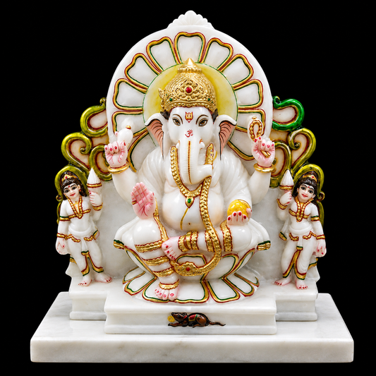 Modak Priya Ganesh Ji Marble Murti - 9 Inch