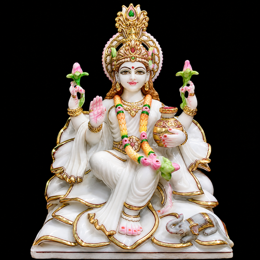 Padma Lakshmi Maa Lakshmi Marble Murti - 9 Inch