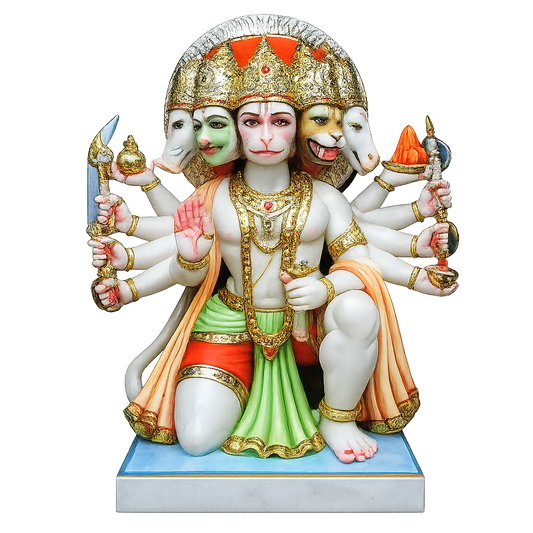 Panchmukhi Hanuman Ji Marble Murti - 9 Inch