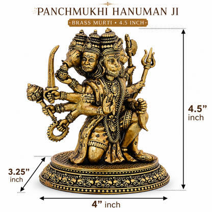 Premium Panchmukhi Hanuman Ji Brass Murti – 4.5 Inch Antique Finish