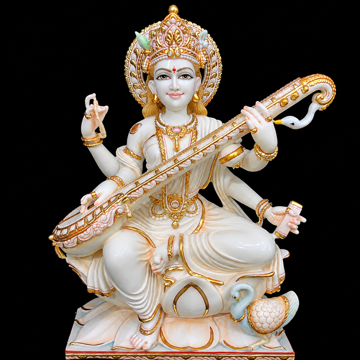 Saraswati Blessing Maa Saraswati Marble Murti - 9 Inch