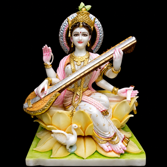 Sharada Maa Maa Saraswati Marble Murti - 9 Inch