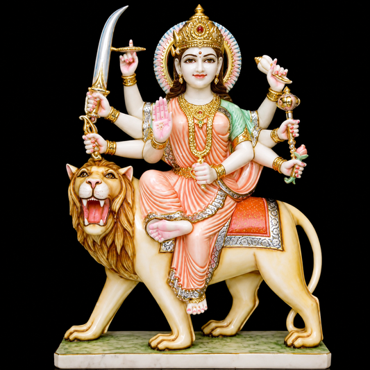Sherawali Mata Maa Durga Marble Murti - 9 Inch