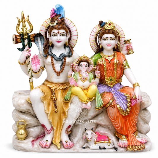 Shiv Parivar Blessing Marble Murti - 9 Inch
