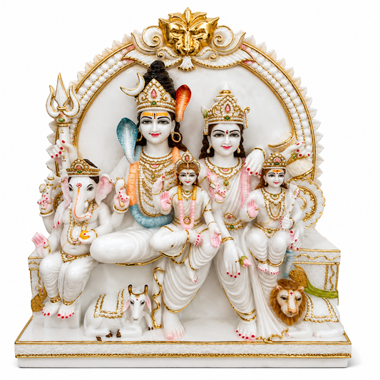 Shiv Family Shiv Parivar Marble Murti - 9 Inch
