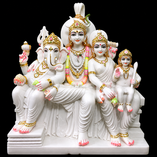 Shiv Parivar Marble Murti - 9 Inch