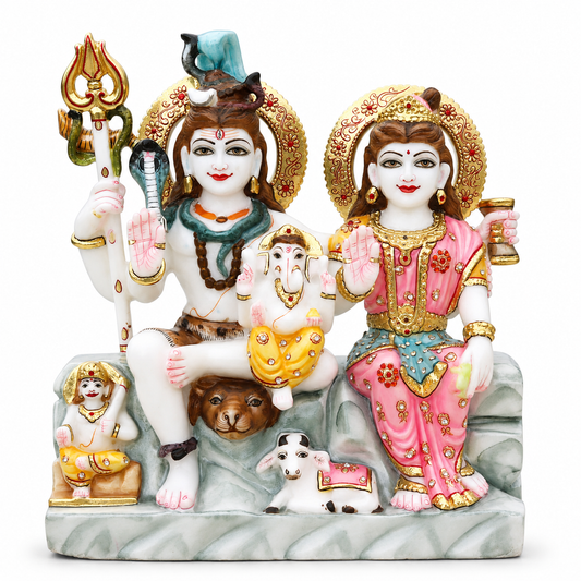 Divine Family Shiv Parivar Marble Murti - 9 Inch