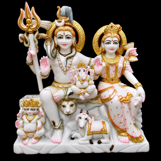Shiv Shakti Parivar Shiv Parivar Marble Murti - 9 Inch
