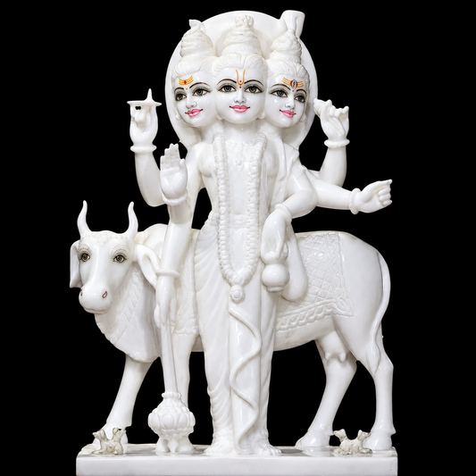 Tridev Roop Dattatreya Marble Murti - 9 Inch