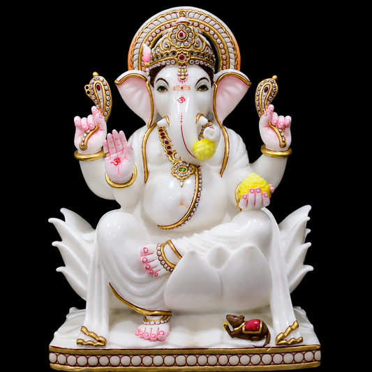 Vakratunda Ganesh Ji Marble Murti - 9 Inch