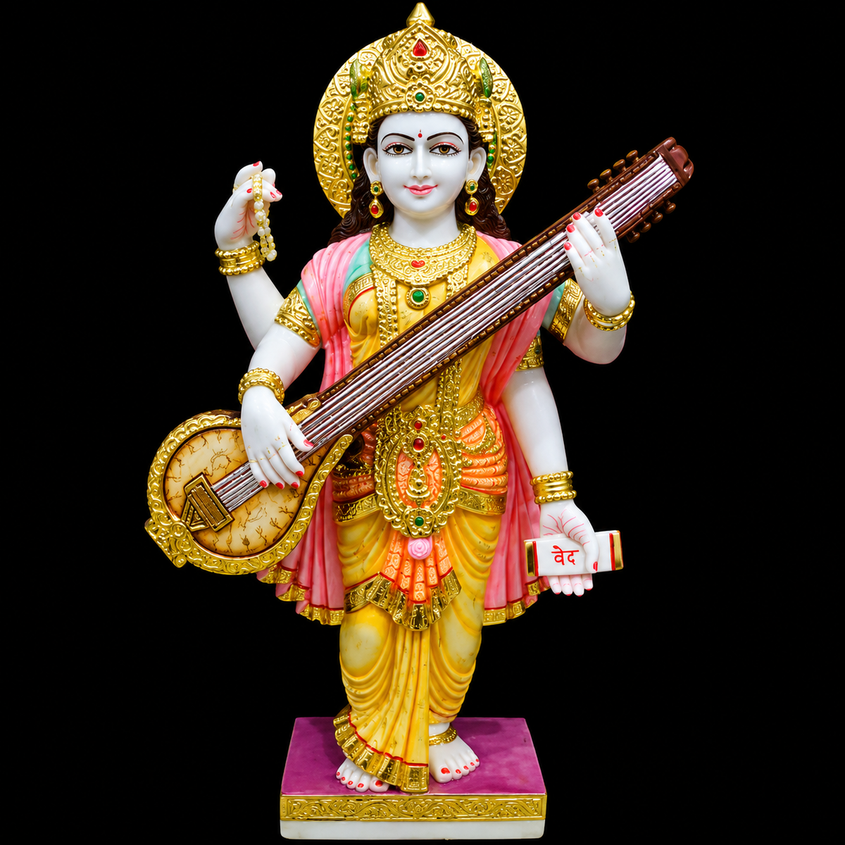 Vidya Devi Maa Saraswati Marble Murti - 9 Inch