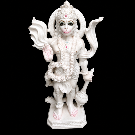White Marble Hanuman Ji with Gada - 9 Inch