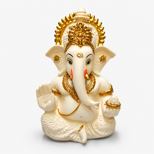 Premium Peach Ivory Ganesha Idol for Car Dashboard & Home Decor