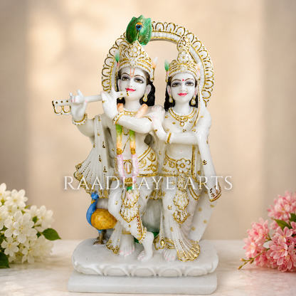 Marble Krishna Radha Statue – Handmade Makrana Marble Idol