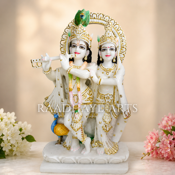 Marble Krishna Radha Statue – Handmade Makrana Marble Idol
