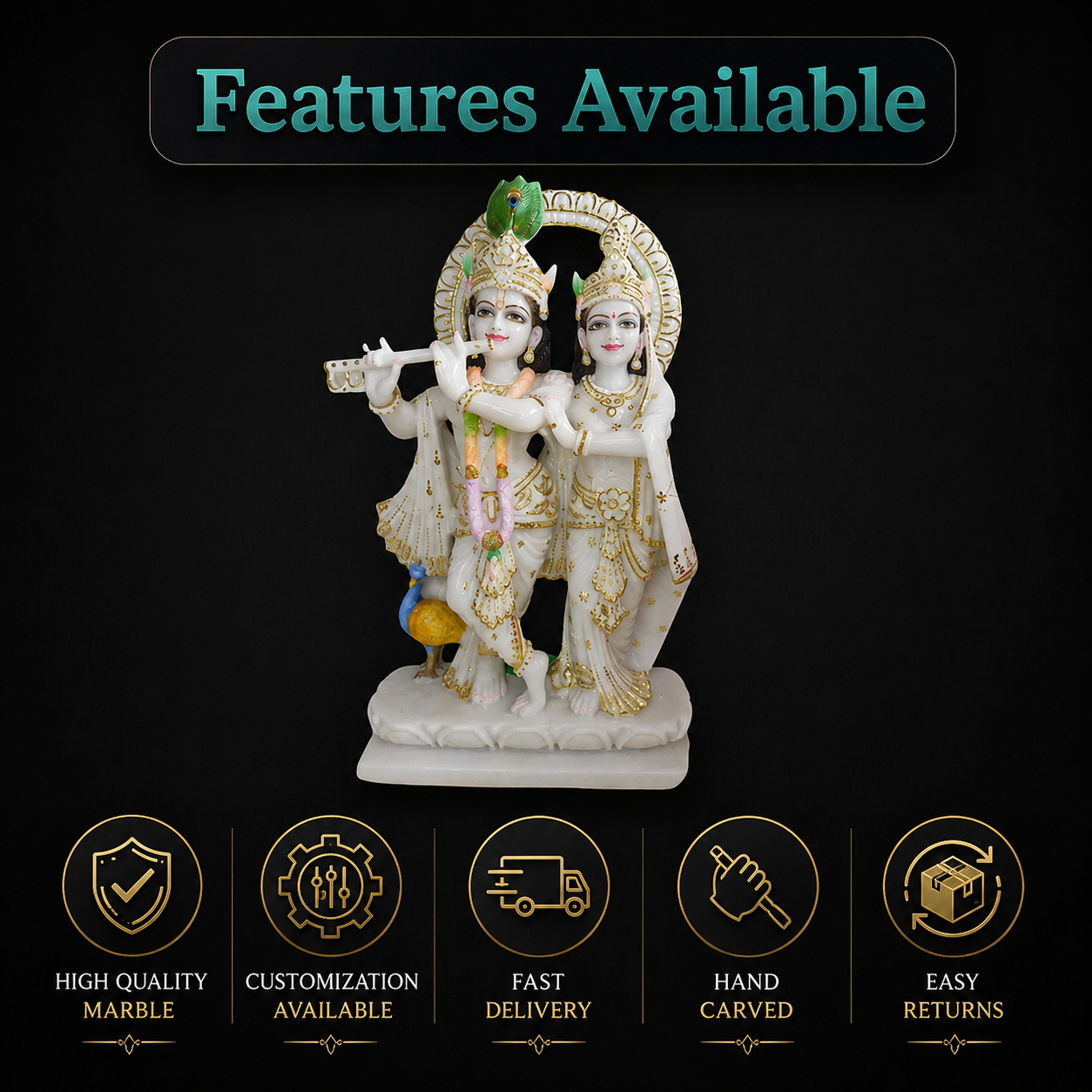 Marble Krishna Radha Statue – Handmade Makrana Marble Idol
