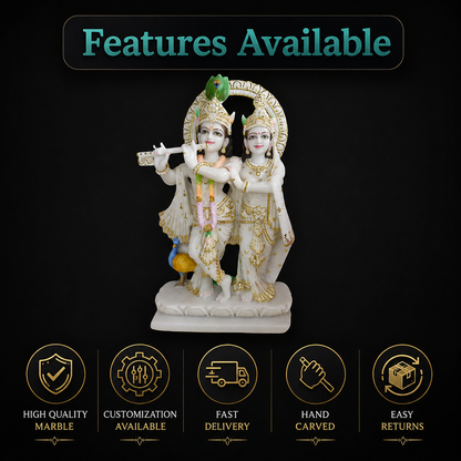 Marble Krishna Radha Statue – Handmade Makrana Marble Idol