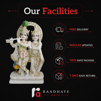 Marble Krishna Radha Statue – Handmade Makrana Marble Idol