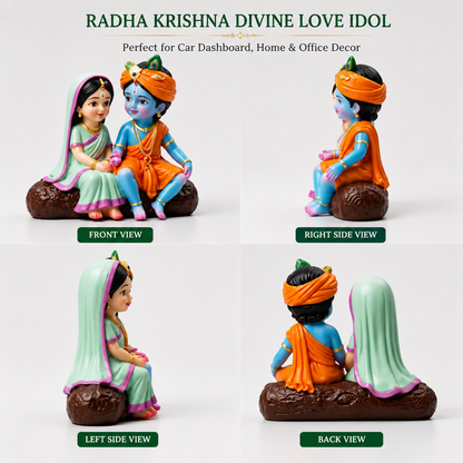 Radha Krishna Divine Love Idol for Car Dashboard & Home Decor | Premium Polyresin Spiritual Showpiece | Gift for Home & Office