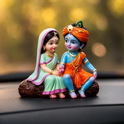 Radha Krishna Divine Love Idol for Car Dashboard & Home Decor | Premium Polyresin Spiritual Showpiece | Gift for Home & Office