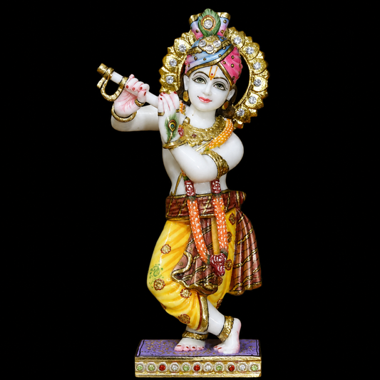 Bansuri Dhun Krishna Ji Marble Murti - 9 Inch