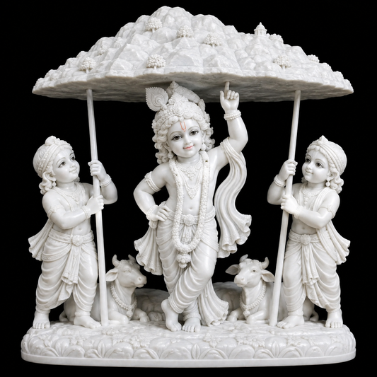 Govardhan Dhar Krishna Ji Marble Murti - 9 Inch