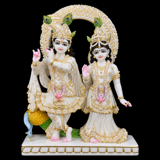 Vrindavan Darshan Radha Krishna Marble Murti - 9 Inch