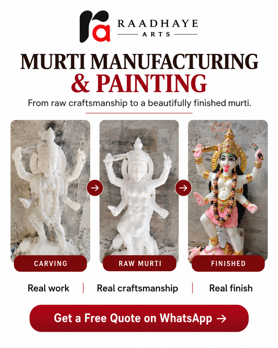 Marble murti manufacturing and craftsmanship by Raadhaye Arts