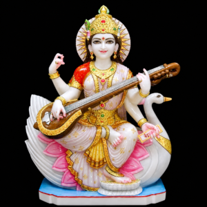 Maa Saraswati with Swan Marble Murti